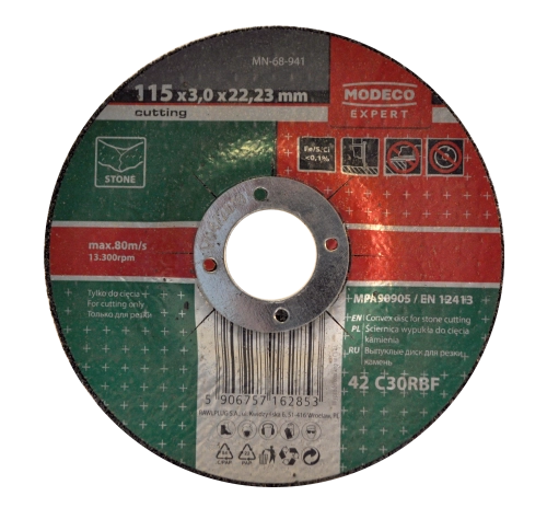 ŚCIERNICA WYPUKŁA DO CIĘCIA KAMIENIA 115X3X22 MN-68-941 MODECO
