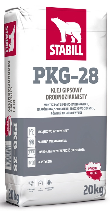 KLEJ GIPSOWY DROBNOZIARNISTY PKG-28 20KG STABILL