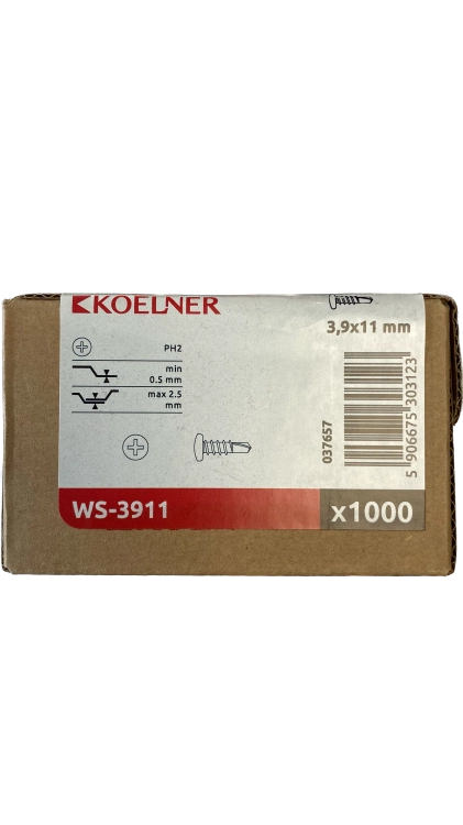 WKRĘTY DO PROFILI STALOWYCH 3,9x11MM 1000SZT KOELNER