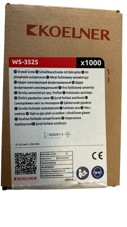 WKRĘTY DO PROFILI STALOWYCH 3,5x25MM 1000SZT KOELNER