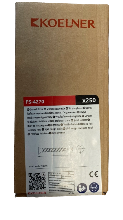WKRĘTY DO PŁYT KARTONOWO-GIPSOWYCH DO STALI 4,2x70MM 250SZT KOELNER