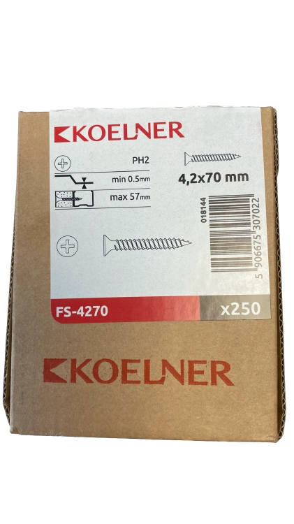 WKRĘTY DO PŁYT KARTONOWO-GIPSOWYCH DO STALI 4,2x70MM 250SZT KOELNER