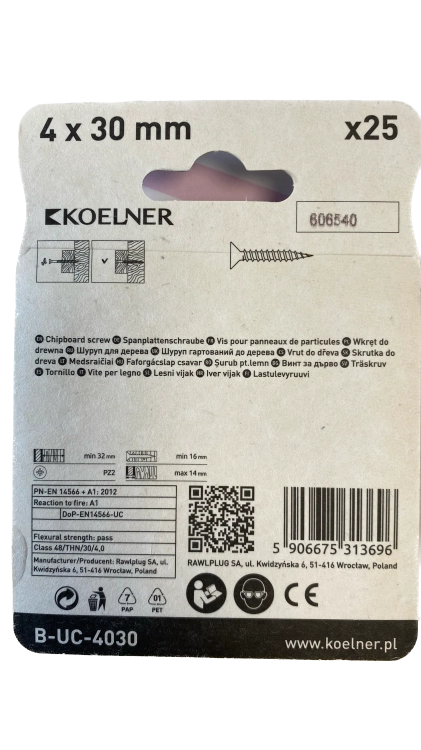 WKRĘTY DO DREWNA UTWARDZANE 4x30MM 25SZT KOELNER