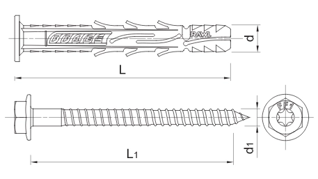 KOŁEK RAMOWY Z KOŁNIERZEM 10x120MM Z WKRĘTEM RAWLPLUG