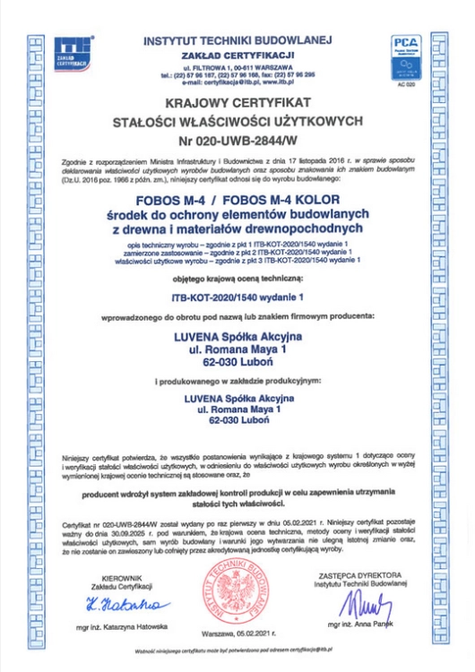 FOBOS IMPREGNAT OGNIOCHRONNY DO DREWNA M-4 25KG LUVENA