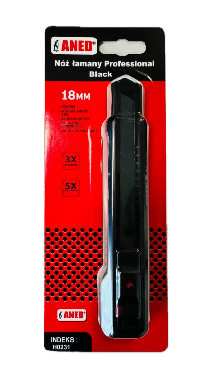 NÓŻ DO TAPET 18MM PROFESSIONAL BLACK H0231 ANED