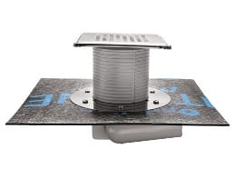 WPUST ŚCIEKOWY OBROTOWY 180°, ODPŁYW FI50, REGULOWANA WYSOKOŚĆ, 15X15CM STAL NIERDZEWNA