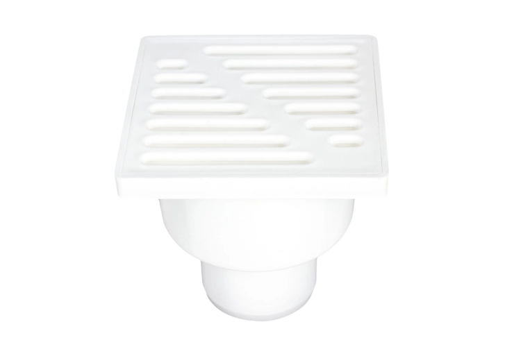 KRATKA KANALIZACYJNA 10X10CM ODPŁYW DOLNY FI50, PLASTIKOWA BIAŁA.jpg