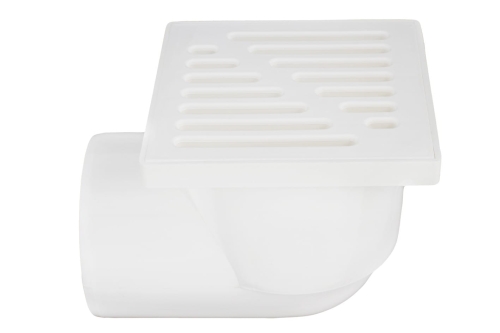 KRATKA KANALIZACYJNA 10X10CM ODPŁYW BOCZNY FI50 PLASTIKOWA BIAŁA.jpg