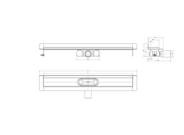 ACO SHOWERDRAIN C KANAŁ 69MM (BEZ RUSZTU) Z KOŁNIERZEM PRZYŚCIENNYM  1185MM  9010.88.34