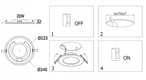 ORNO OPRAWA LED EURUS PODTYNK DOWNLIGHT 20W 3000K BIAŁA OKRĄGŁA 6053WLX3