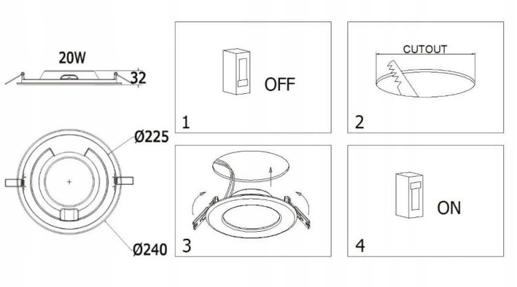 ORNO OPRAWA LED EURUS PODTYNK DOWNLIGHT 20W 3000K BIAŁA OKRĄGŁA 6053WLX3