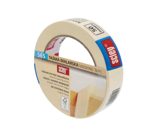 TAŚMA MALARSKA 25MM X 50MB ŻÓŁTA  KLEJ KAUCZUKOWY  "565"