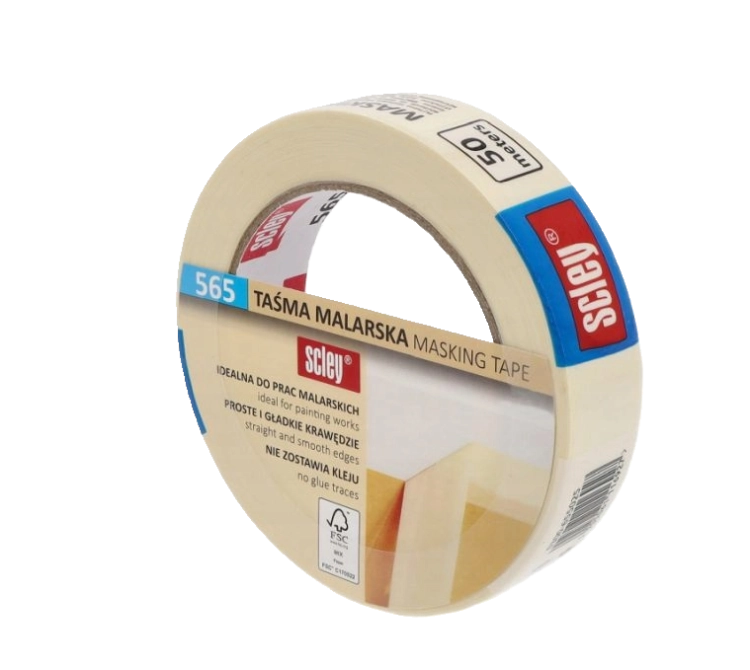 TAŚMA MALARSKA 25MM X 50MB ŻÓŁTA  KLEJ KAUCZUKOWY  "565"