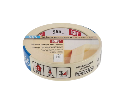 TAŚMA MALARSKA 25MM X 50MB ŻÓŁTA  KLEJ KAUCZUKOWY  "565"