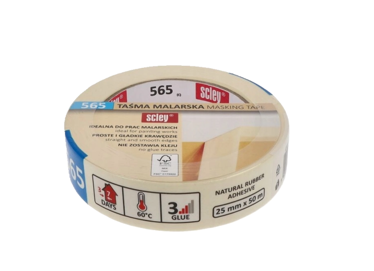 TAŚMA MALARSKA 25MM X 50MB ŻÓŁTA  KLEJ KAUCZUKOWY  "565"