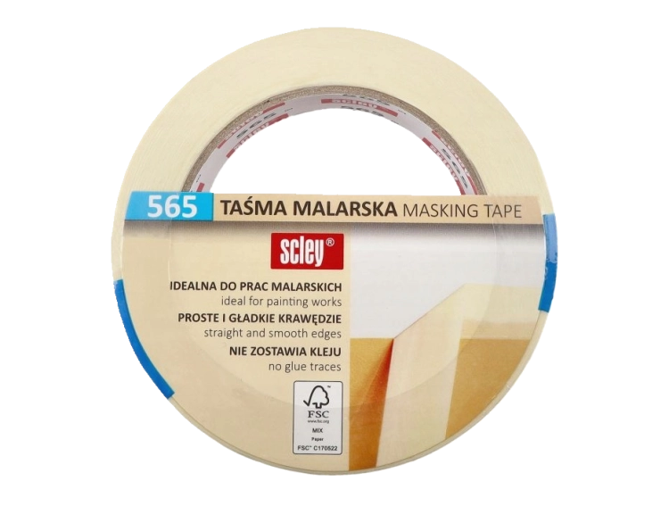 TAŚMA MALARSKA 25MM X 50MB ŻÓŁTA  KLEJ KAUCZUKOWY  "565"