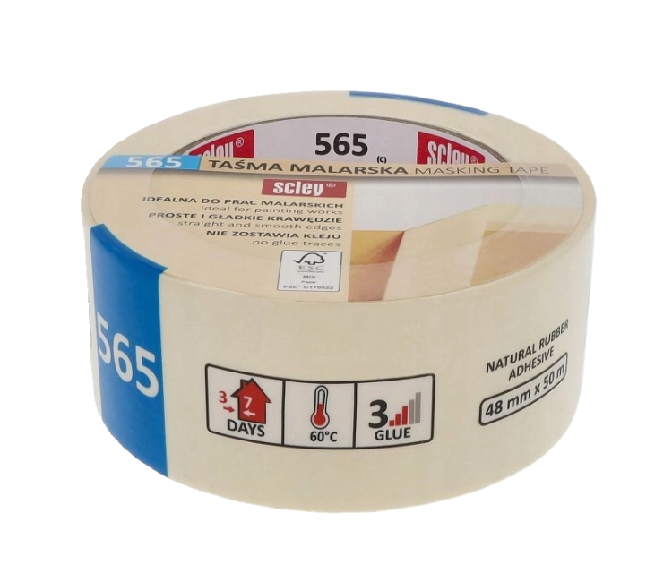 TAŚMA MALARSKA 48MMx50MB ŻÓŁTA  KLEJ KAUCZUKOWY 565 SCLEY