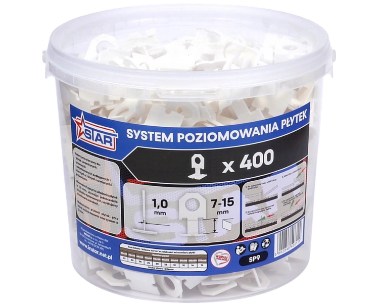 SYSTEM POZIOMOWANIA PŁYTEK 400 KLIPSÓW 1MM SP9 43-4102 STAR