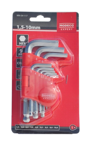 ZESTAW KLUCZY IMBUSOWYCH 9SZT CR-V 1,5-10MM MN-54-117 MODECO