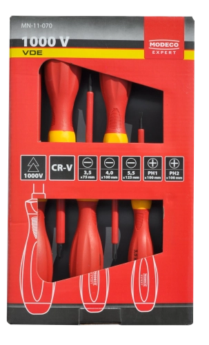 KOMPLET WKRĘTAKÓW IZOLOWANYCH 6SZT 1000V (DLA ELEKTRYKÓW) MODECO