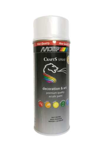 SPRAY CRAFTS LAKIER AKRYLOWY BIAŁY POŁYSK RAL 9010 400ML MOTIP