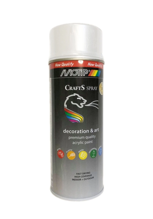 SPRAY CRAFTS LAKIER AKRYLOWY BIAŁY POŁYSK RAL 9010 400ML MOTIP