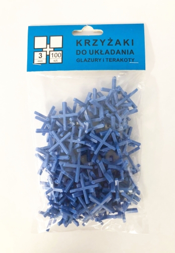 KRZYŻYKI DYSTANSOWE 3MM NIEBIESKIE OP. 100SZT. MJ PLASTIK
