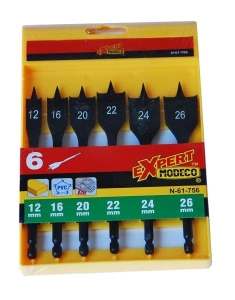 ZESTAW WIERTEŁ DO DREWNA PIÓRKOWYCH 6SZT 12-26MM MODECO 