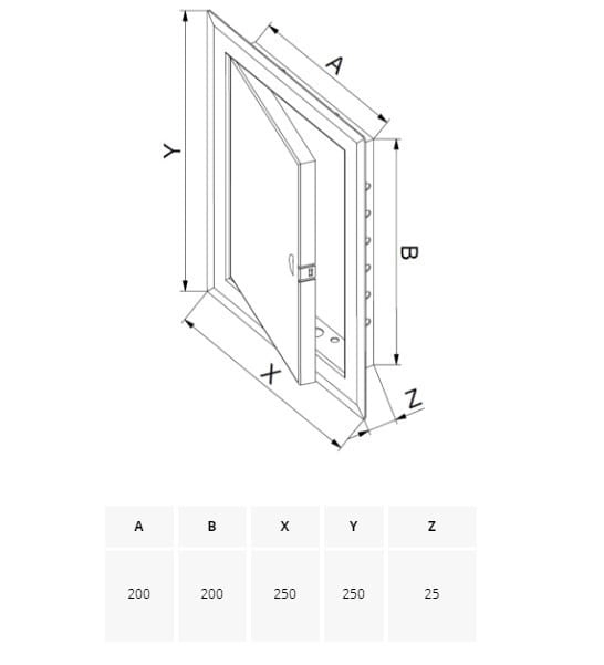 DRZWICZKI REWIZYJNE METALOWE BIAŁE Z ZAMKIEM 20X20CM DM85Z AWENTA