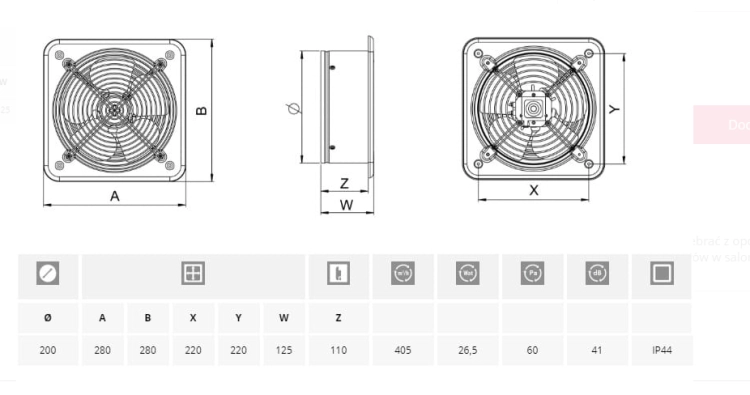 WENTYLATOR OSIOWY FI.200 W0200 AWENTA