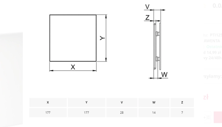PANEL WENTYLATORA TRAX INOX FI 125 PTI125 AWENTA