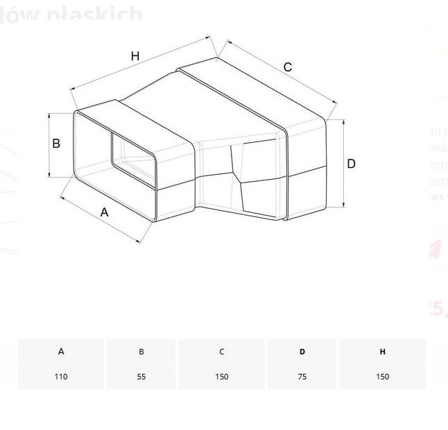 REDUKCJA KANAŁU PŁASKIEGO 75X150/55X110 KP75-29 AWENTA