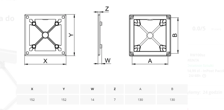 RAMKA DO PANELU SZARA FI100 RW100SZ AWENTA