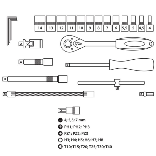 ZESTAW KLUCZY CRV 13X1/4" 46 SZT. 17K046 DEDRA