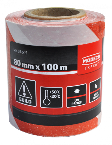 TAŚMA OSTRZEGAWCZA 100MB/80MM BIAŁO-CZERWONA MN-05-605 MODECO