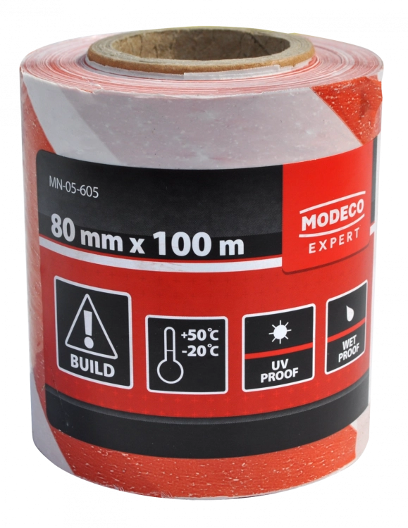 TAŚMA OSTRZEGAWCZA 100MB/80MM BIAŁO-CZERWONA MN-05-605 MODECO