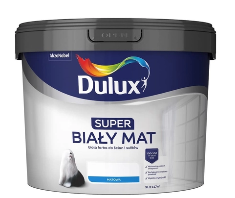 FARBA DO WNĘTRZ SUPER BIAŁY MAT 9L FARBA AKRYLOWA DULUX