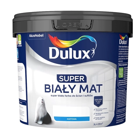 FARBA DO WNĘTRZ SUPER BIAŁY MAT 3L FARBA AKRYLOWA DULUX