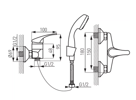 BATERIA NATRYSKOWA ŚCIENNA BASIC BC77 FERRO