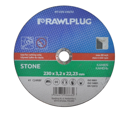 ŚCIERNICA KORUNDOWA DO CIĘCIA KAMIENIA 230X3X22 RT-CDS-230/32 RAWLPLUG