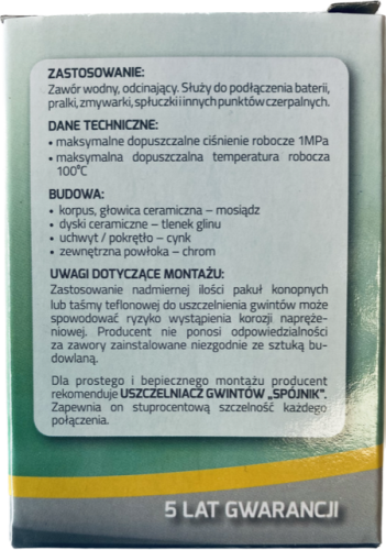 ZAWÓR KĄTOWY MINI Z GŁOWICĄ CERAMICZNĄ 1/2"x3/4" IMPET