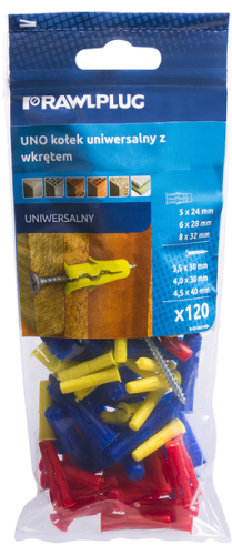 KOŁEK UNIWERSALNY UNO MIX FI5-6-8 Z WKRĘTEM 120SZT RAWLPLUG